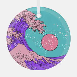 Vaporwave Great Wave: Stilvolle Ocean Art Ornament Aus Glas