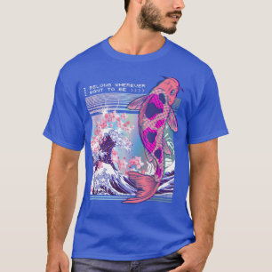 Vaporwave Japanese Koi Sakura Cherry Blossom Nishi T-Shirt