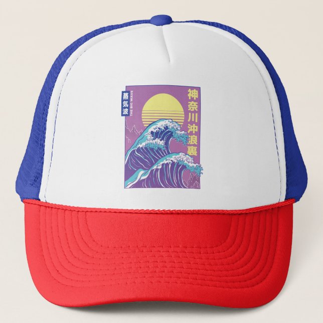 Vaporwave Kanagawa Truckerkappe (Vorderseite)