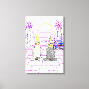 "Vaporwave-Nymphensittiche Retro-Sonnenuntergang-L Leinwanddruck