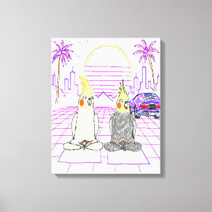 "Vaporwave-Nymphensittiche Retro-Sonnenuntergang-L Leinwanddruck