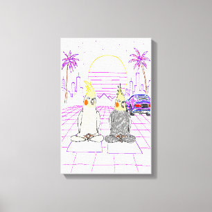 "Vaporwave-Nymphensittiche Retro-Sonnenuntergang-L Leinwanddruck