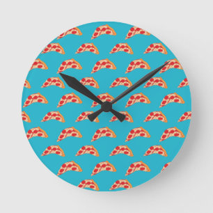 Vaporwave Pepperoni Käse Pizza Slice Fast Food Runde Wanduhr
