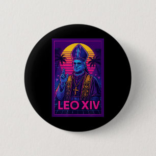 Vaporwave Pope Leo Xiv _ Retrofuturistisch katholi Button