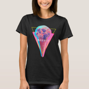 Vaporwave-Schädel-Schmelzen Eiscreme-Kronenzapfen- T-Shirt