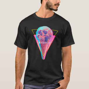 Vaporwave-Schädel-Schmelzen Eiscreme-Kronenzapfen- T-Shirt