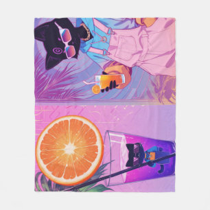 Vaporwave Schwarze Katze Fleecedecke