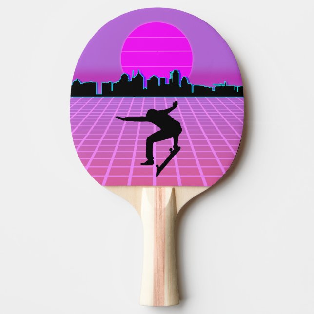 Vaporwave Skateboarder Retro 80 Tischtennis Schläger (Vorderseite)