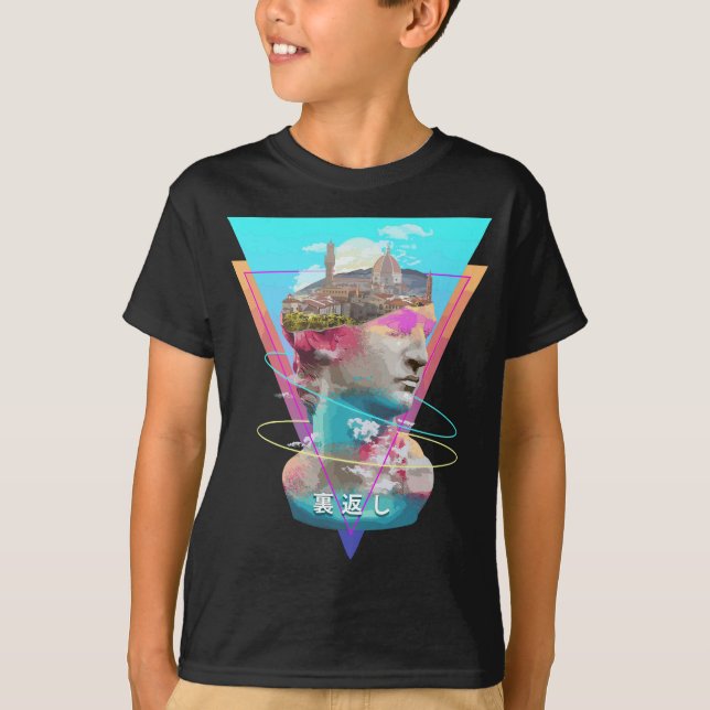 Vaporwave Statue David Bust & Florenz Italien Land T-Shirt (Vorderseite)