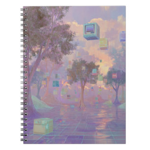 Vaporwave Sunset Glitch Forest Notebook Notizblock