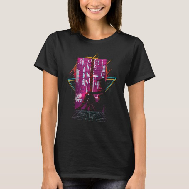 Vaporwave Synth Sad Girl Retro Design T-Shirt (Vorderseite)
