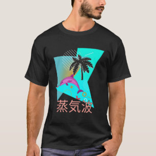 Vaporwave Synthwave Dolphin Ocean Kanji T-Shirt