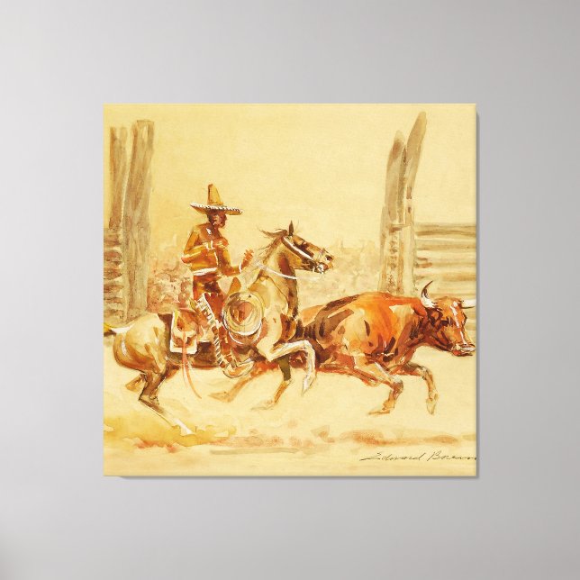 Vaquero und Steer von Edward Borein Leinwanddruck (Vorderseite)