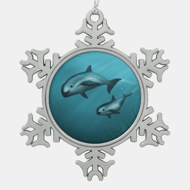 Vaquita Tümmler Schneeflocken Zinn-Ornament (Vorderseite)