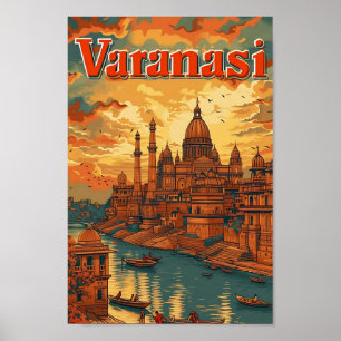 Varanasi India Vintag Art Travel Illustration Poster