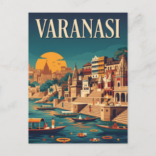 Varanasi Indien Vintage-Reiseposter Postkarte