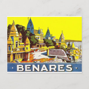 Varanasi Stadt, Indien. Ganges Fluss und Tempel Postkarte