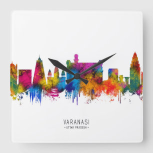 Varanasi Uttar Pradesh Skyline Quadratische Wanduhr