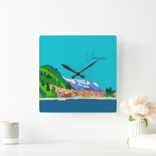 Varenna Lake Como Italien Illustration Reise Quadratische Wanduhr