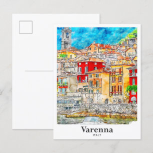 Varenna Lecco Italien Reisen Wasserfarbene Hand Postkarte