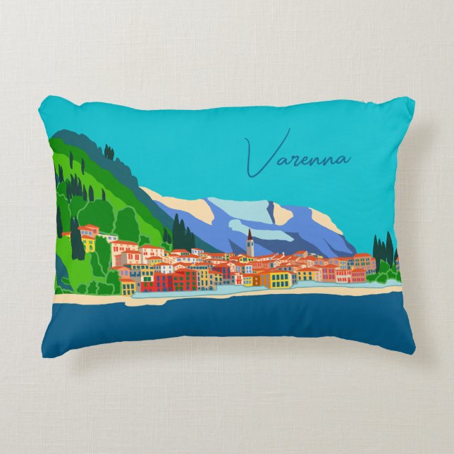 Varenna See Como Italien Illustration Dekokissen (Vorderseite)