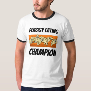 Varenyky Perogy mangeant le T-shirt de champion