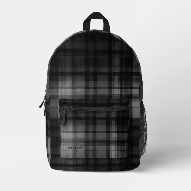 VARIANT Tartan Abstraction B/W Bedruckter Rucksack (Vorderseite)