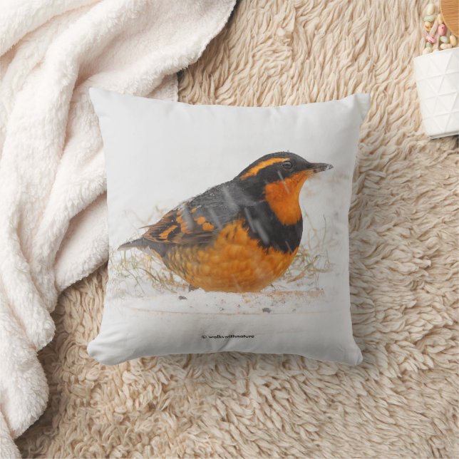 Varieté Thrush Songbird am Snowy Winter Day Kissen (Decke)