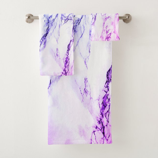 Variety of Purples and Blueish  Vein Marble Look Badhandtuch Set (Insitu)