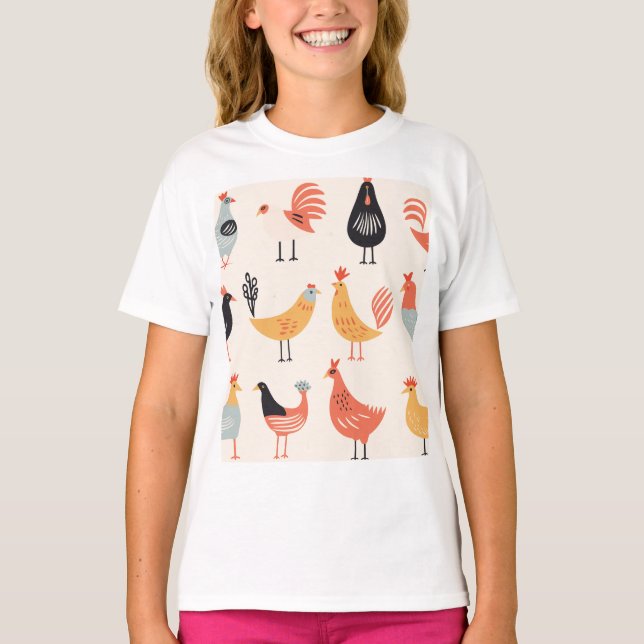 Various chickens on a white background T-Shirt (Vorderseite)