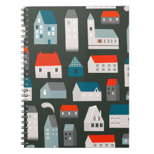 Various small tiny houses. Paper cut style. Flat d Notizblock