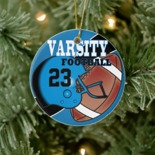 Varsity Blue and Black Football Keramikornament