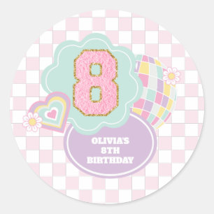 Varsity-Eleganz-Pastell-Patch 8. Geburtstag Runder Aufkleber