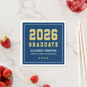 Varsity Gold Navy 2026 Abschlussfeier Serviette