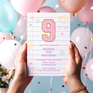 Varsity-preppy-pastell-flicken-notizbuch 9. Geburt Einladung
