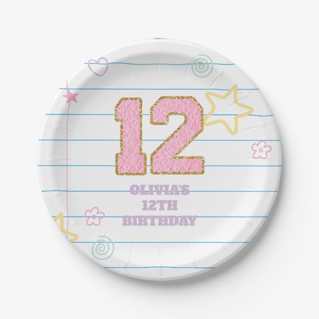 Varsity-preppy-Pastell-Patch-Notizbuch 12. Geburts Pappteller (Vorderseite)