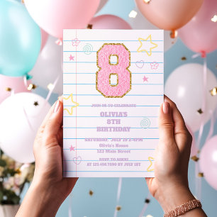 Varsity-preppy-pastell-patch-Notizbuch 8. Geburtst Einladung
