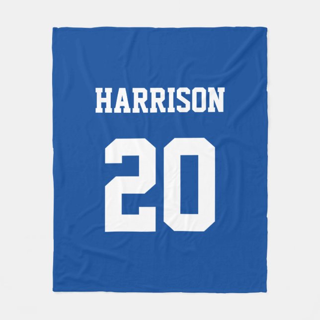 Varsity sports blue white individuelle Name number Fleecedecke (Vorderseite)