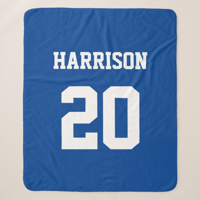 Varsity sports blue white individuelle Name number Sherpadecke (Vorderseite)