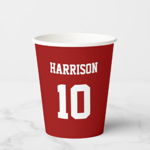 Varsity sports crimson red jersey name number pappbecher