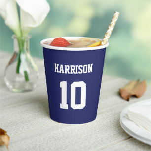 Varsity sports marine blue name number Geburtstag Pappbecher