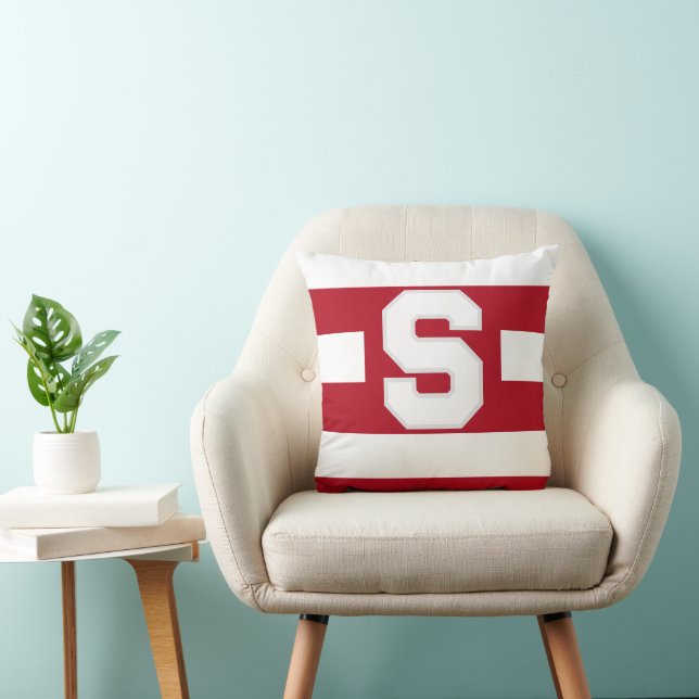 Varsity Stripe Red Custom Initial Throw Pillow Kissen (Stuhl )