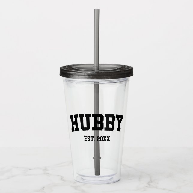 Varsity Style Hubby Est. Mindestjahreswert Minimal Acryltrinkbecher (Vorderseite)