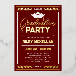 Varsity Typografy Red Gold Graduation Party Folieneinladung