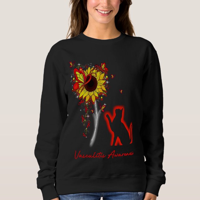 Vasculitis Awareness SunflowerButterfly Cat Sweatshirt (Vorderseite)