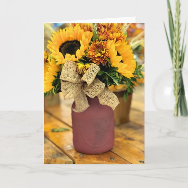 Vase aus Sonnenblumen und Mehl Dankeskarte (Vorderseite)