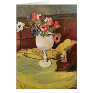 Vase Blumen, Anemonen in einem weißen Glas