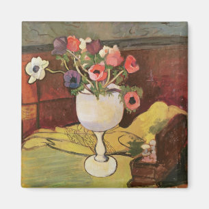 Vase Blumen, Anemonen in einem weißen Glas Magnet