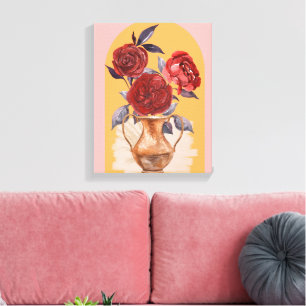 Vase de fleurs - Roses rouges - Toile enveloppée