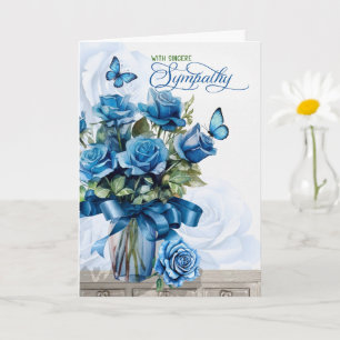 Vase de roses bleues avec carte de condoléances Pa
